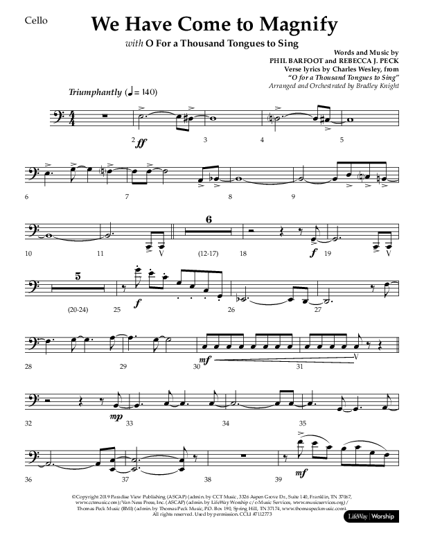 We Have Come To Magnify (Choral Anthem SATB) Cello (Lifeway Choral / Arr. Bradley Knight)