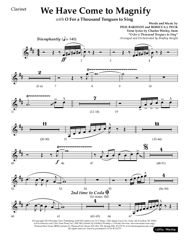 We Have Come To Magnify (Choral Anthem SATB) Clarinet 1/2 (Lifeway Choral / Arr. Bradley Knight)