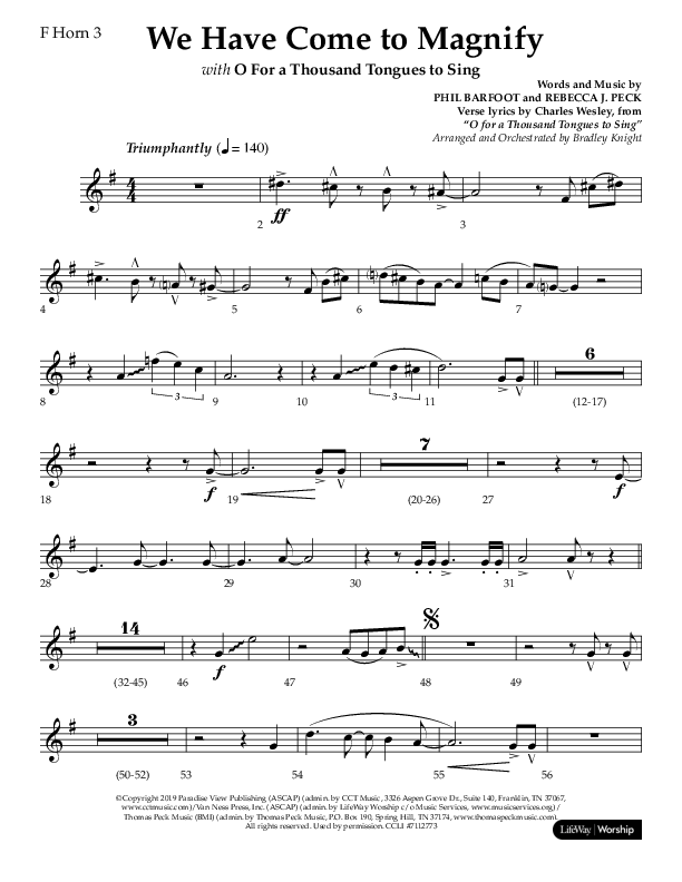 We Have Come To Magnify (Choral Anthem SATB) French Horn 3 (Lifeway Choral / Arr. Bradley Knight)