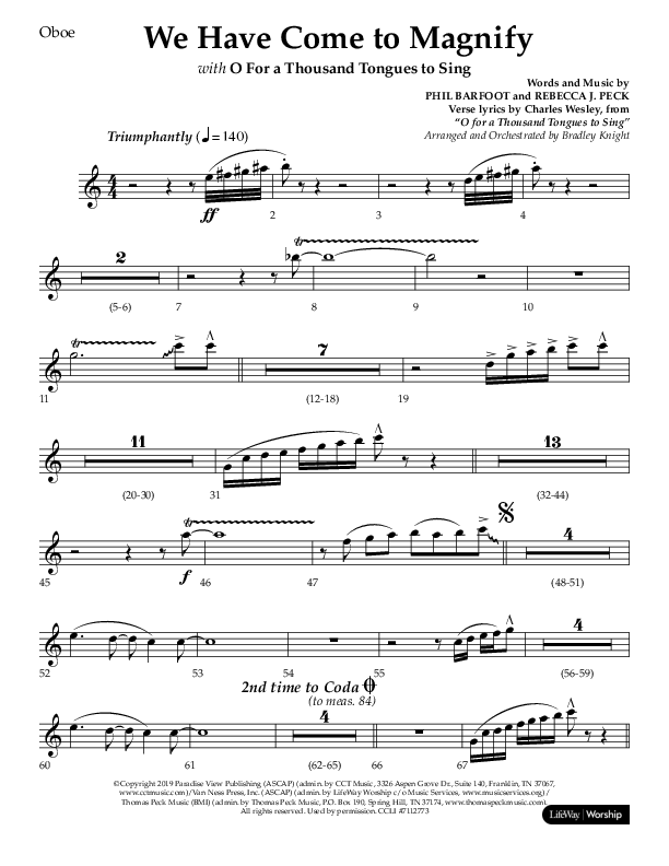 We Have Come To Magnify (Choral Anthem SATB) Oboe (Lifeway Choral / Arr. Bradley Knight)
