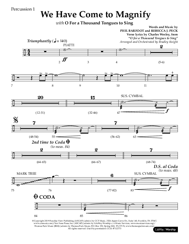 We Have Come To Magnify (Choral Anthem SATB) Percussion 1/2 (Lifeway Choral / Arr. Bradley Knight)