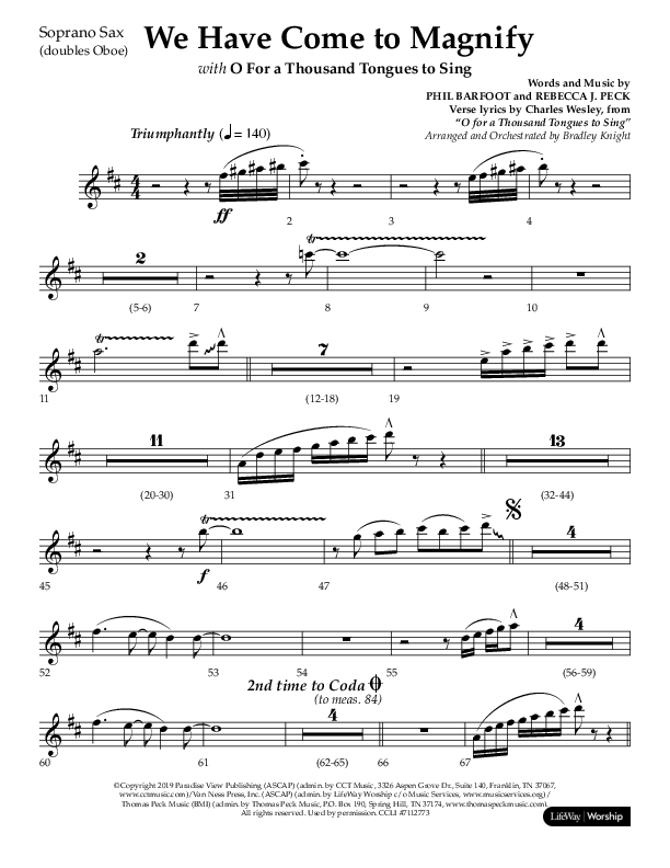 We Have Come To Magnify (Choral Anthem SATB) Soprano Sax (Lifeway Choral / Arr. Bradley Knight)