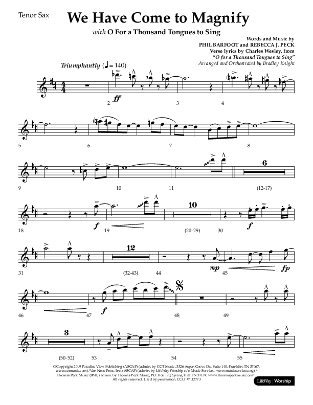 We Have Come To Magnify (Choral Anthem SATB) Tenor Sax 1 (Lifeway Choral / Arr. Bradley Knight)