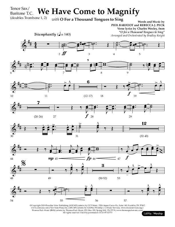 We Have Come To Magnify (Choral Anthem SATB) Tenor Sax/Baritone T.C. (Lifeway Choral / Arr. Bradley Knight)