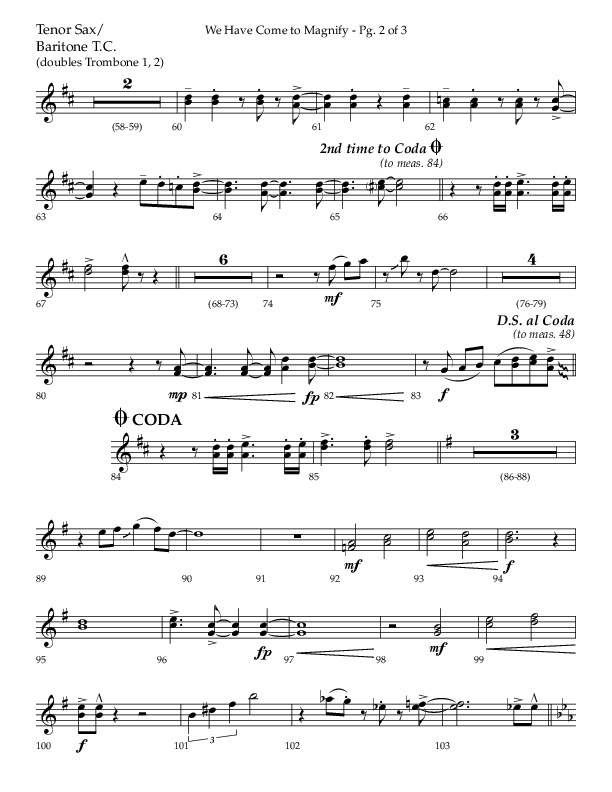 We Have Come To Magnify (Choral Anthem SATB) Tenor Sax/Baritone T.C. (Lifeway Choral / Arr. Bradley Knight)