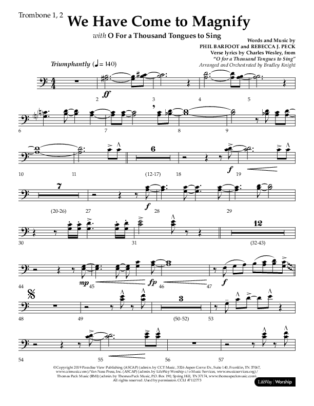 We Have Come To Magnify (Choral Anthem SATB) Trombone 1/2 (Lifeway Choral / Arr. Bradley Knight)