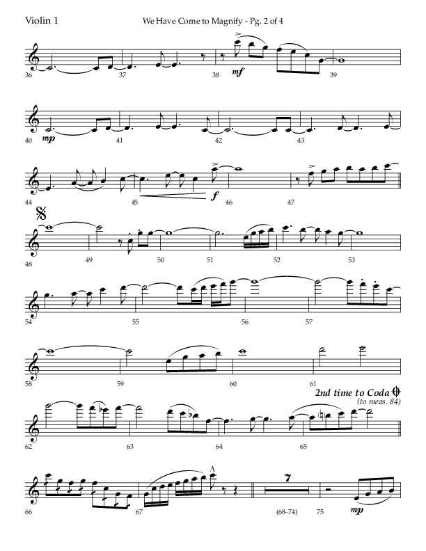 We Have Come To Magnify (Choral Anthem SATB) Violin 1 (Lifeway Choral / Arr. Bradley Knight)