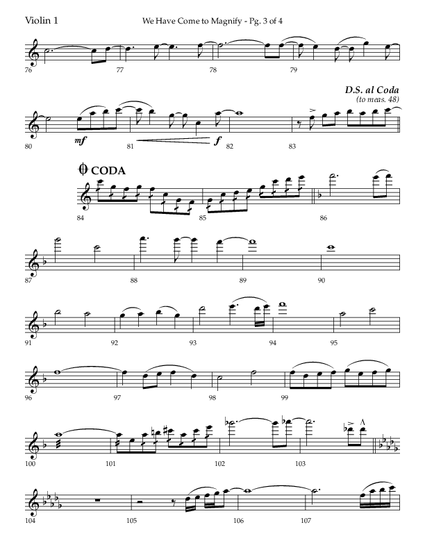 We Have Come To Magnify (Choral Anthem SATB) Violin 1 (Lifeway Choral / Arr. Bradley Knight)