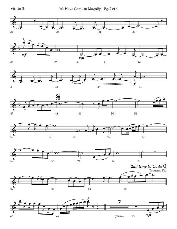 We Have Come To Magnify (Choral Anthem SATB) Violin 2 (Lifeway Choral / Arr. Bradley Knight)