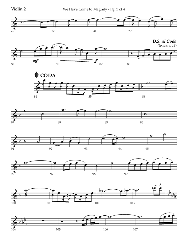 We Have Come To Magnify (Choral Anthem SATB) Violin 2 (Lifeway Choral / Arr. Bradley Knight)