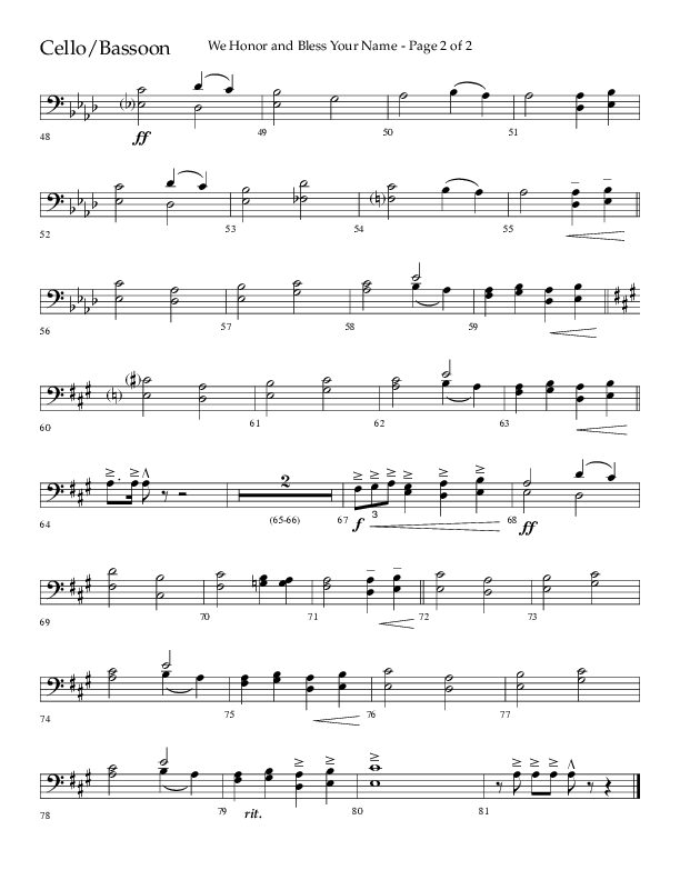 We Honor And Bless Your Name (Choral Anthem SATB) Cello (Lifeway Choral / Arr. John Bolin / Orch. Cliff Duren)