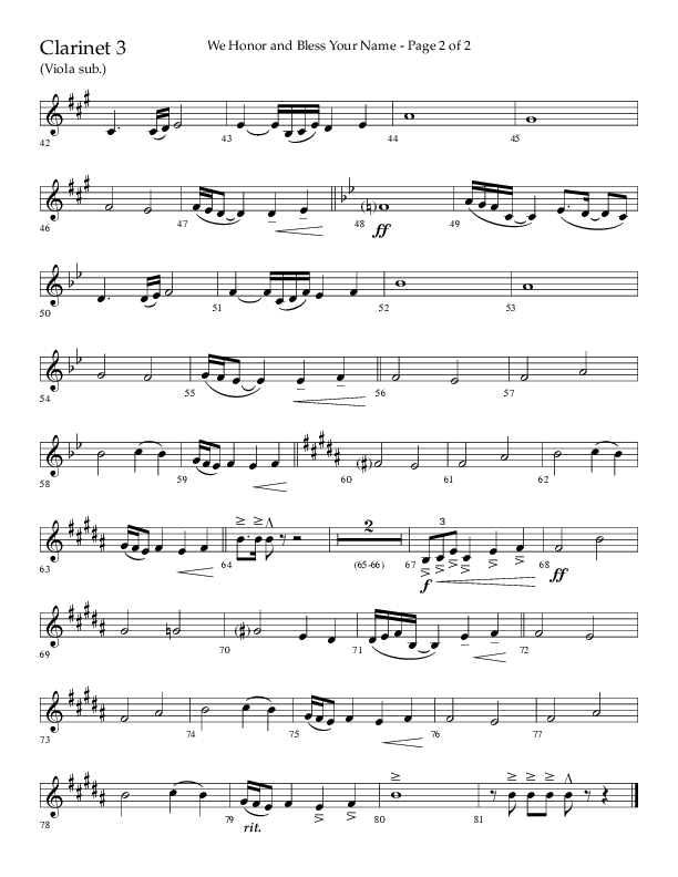 We Honor And Bless Your Name (Choral Anthem SATB) Clarinet 3 (Lifeway Choral / Arr. John Bolin / Orch. Cliff Duren)