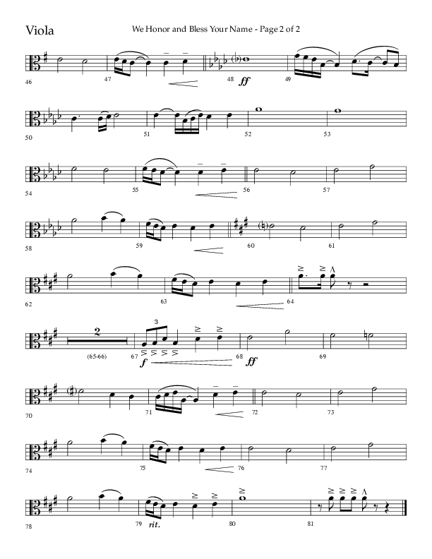 We Honor And Bless Your Name (Choral Anthem SATB) Viola (Lifeway Choral / Arr. John Bolin / Orch. Cliff Duren)