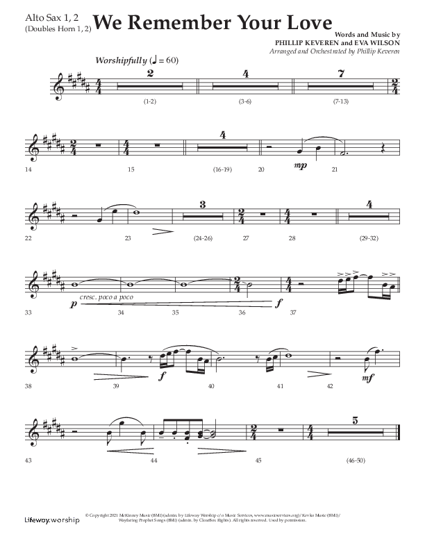 We Remember Your Love (Choral Anthem SATB) Alto Sax 1/2 (Lifeway Choral / Arr. Phillip Keveren)