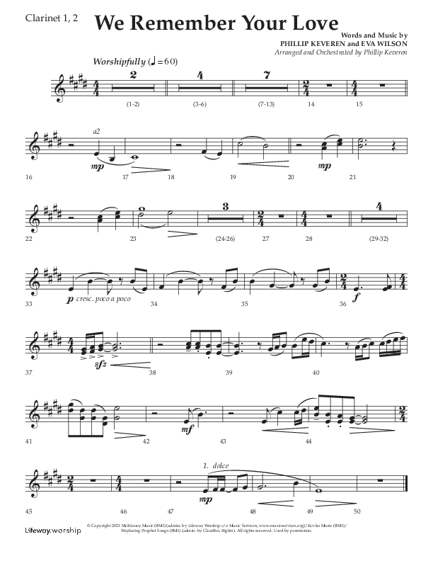 We Remember Your Love (Choral Anthem SATB) Clarinet 1/2 (Lifeway Choral / Arr. Phillip Keveren)