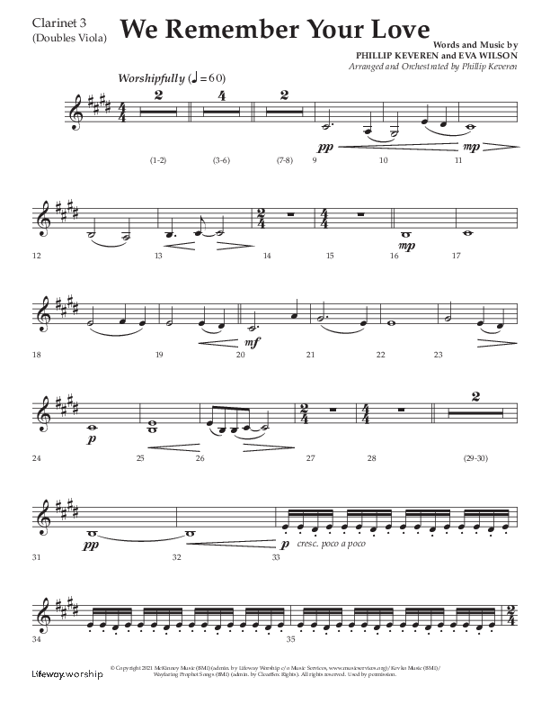 We Remember Your Love (Choral Anthem SATB) Clarinet 3 (Lifeway Choral / Arr. Phillip Keveren)