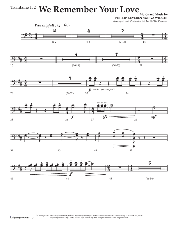 We Remember Your Love (Choral Anthem SATB) Trombone 1/2 (Lifeway Choral / Arr. Phillip Keveren)
