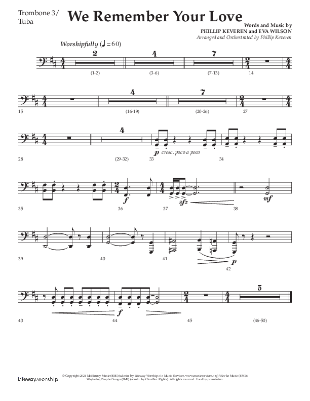 We Remember Your Love (Choral Anthem SATB) Trombone 3/Tuba (Lifeway Choral / Arr. Phillip Keveren)