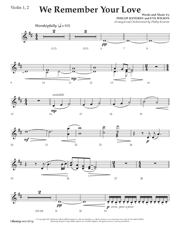 We Remember Your Love (Choral Anthem SATB) Violin 1/2 (Lifeway Choral / Arr. Phillip Keveren)