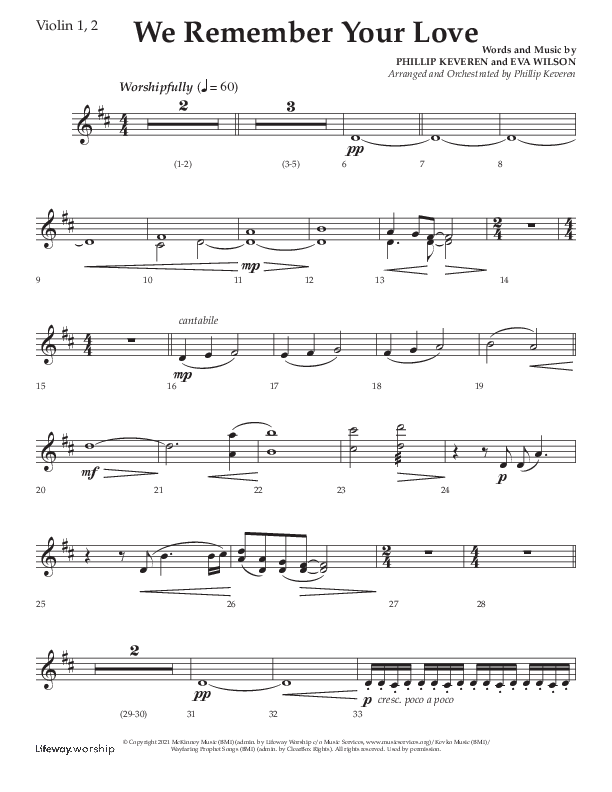 We Remember Your Love (Choral Anthem SATB) Violin 1/2 (Lifeway Choral / Arr. Phillip Keveren)