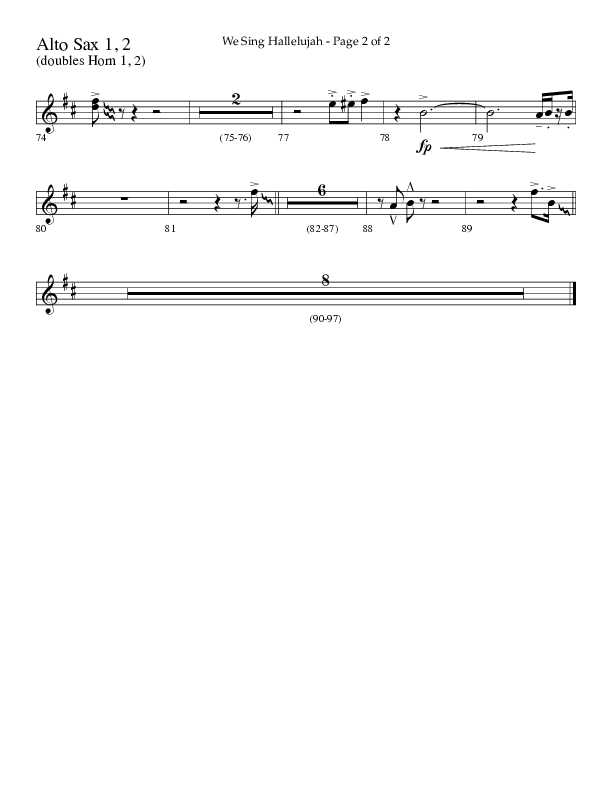 We Sing Hallelujah (Choral Anthem SATB) Alto Sax 1/2 (Lifeway Choral / Arr. Bradley Knight)