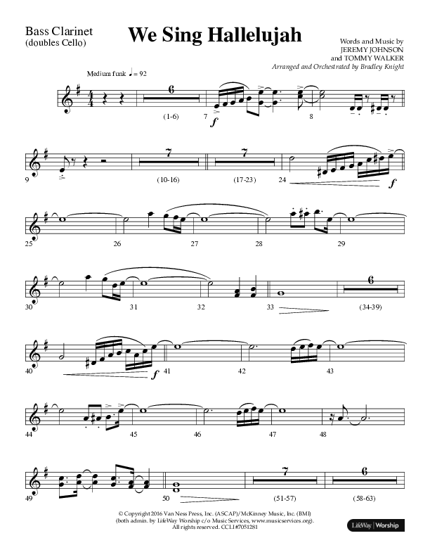 We Sing Hallelujah (Choral Anthem SATB) Bass Clarinet (Lifeway Choral / Arr. Bradley Knight)