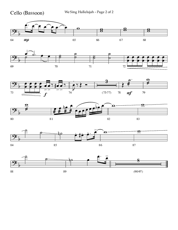 We Sing Hallelujah (Choral Anthem SATB) Cello (Lifeway Choral / Arr. Bradley Knight)