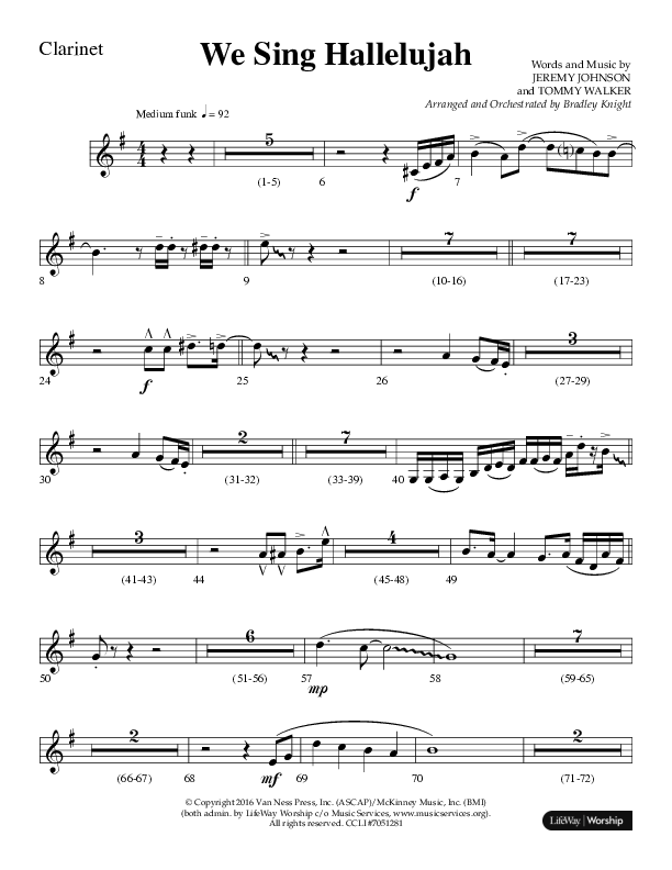 We Sing Hallelujah (Choral Anthem SATB) Clarinet 1/2 (Lifeway Choral / Arr. Bradley Knight)