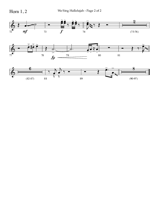 We Sing Hallelujah (Choral Anthem SATB) French Horn 1/2 (Lifeway Choral / Arr. Bradley Knight)