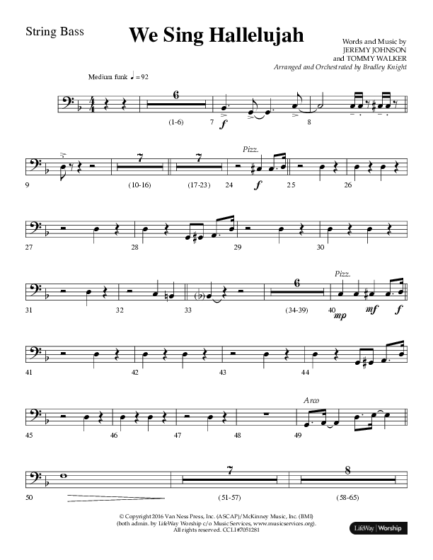 We Sing Hallelujah (Choral Anthem SATB) String Bass (Lifeway Choral / Arr. Bradley Knight)