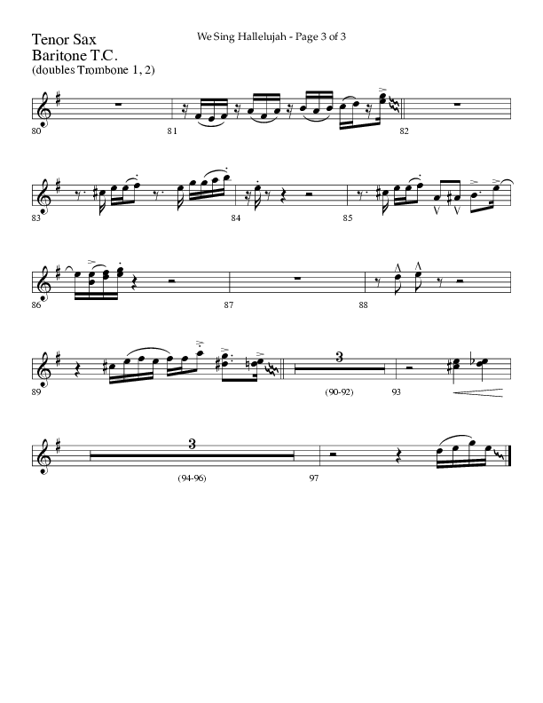 We Sing Hallelujah (Choral Anthem SATB) Tenor Sax/Baritone T.C. (Lifeway Choral / Arr. Bradley Knight)