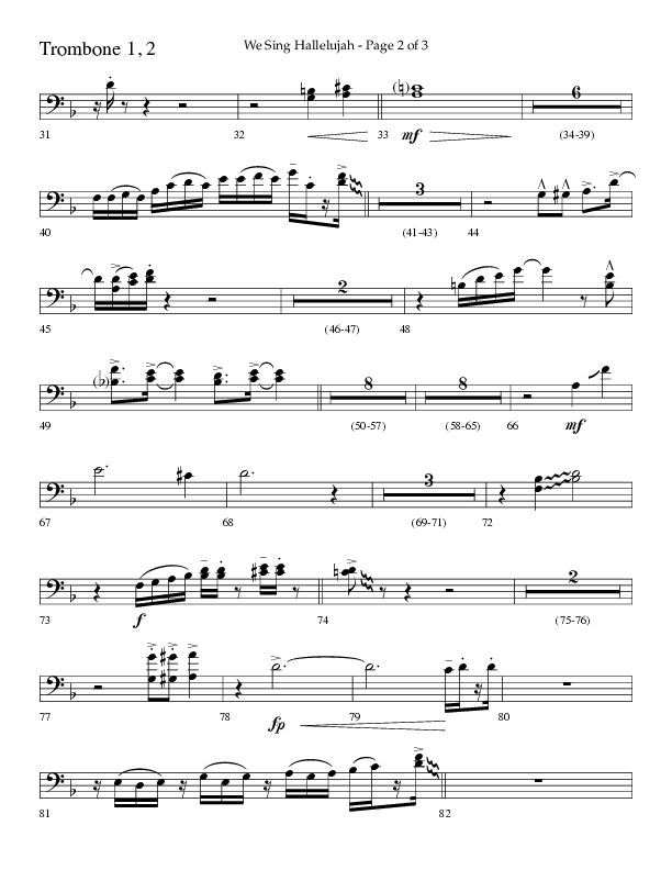 We Sing Hallelujah (Choral Anthem SATB) Trombone 1/2 (Lifeway Choral / Arr. Bradley Knight)