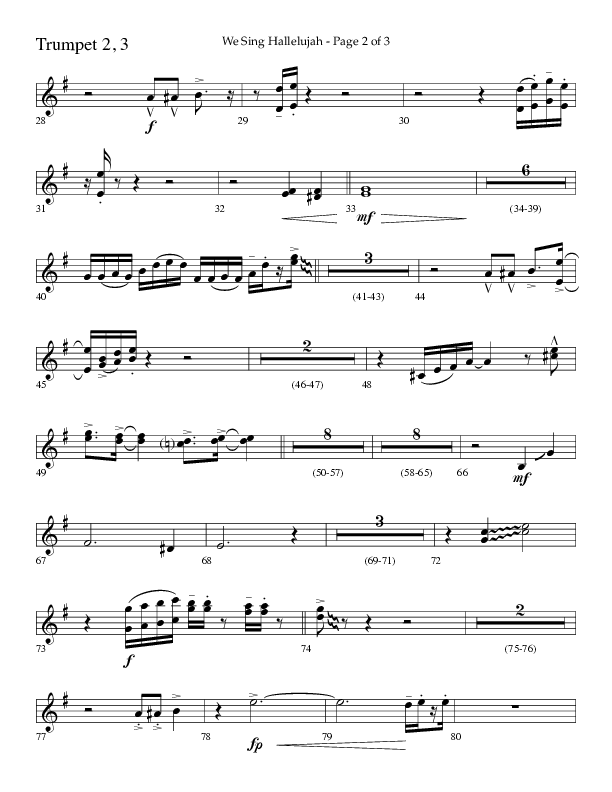 We Sing Hallelujah (Choral Anthem SATB) Trumpet 2/3 (Lifeway Choral / Arr. Bradley Knight)
