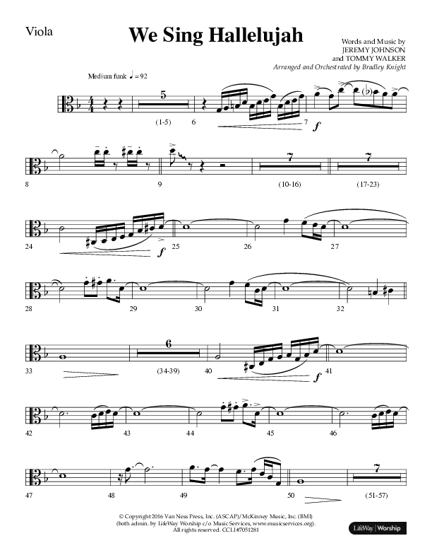 We Sing Hallelujah (Choral Anthem SATB) Viola (Lifeway Choral / Arr. Bradley Knight)