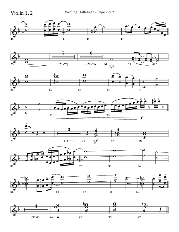 We Sing Hallelujah (Choral Anthem SATB) Violin 1/2 (Lifeway Choral / Arr. Bradley Knight)