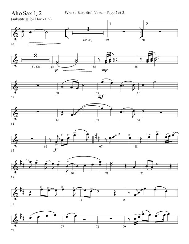 What A Beautiful Name with All Hail The Power Of Jesus' Name (Choral Anthem SATB) Alto Sax 1/2 (Lifeway Choral / Arr. Kirk Kirkland / Orch. Michael Lawrence)