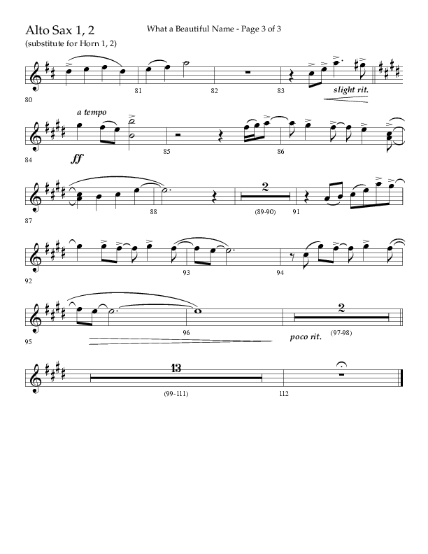 What A Beautiful Name with All Hail The Power Of Jesus' Name (Choral Anthem SATB) Alto Sax 1/2 (Lifeway Choral / Arr. Kirk Kirkland / Orch. Michael Lawrence)