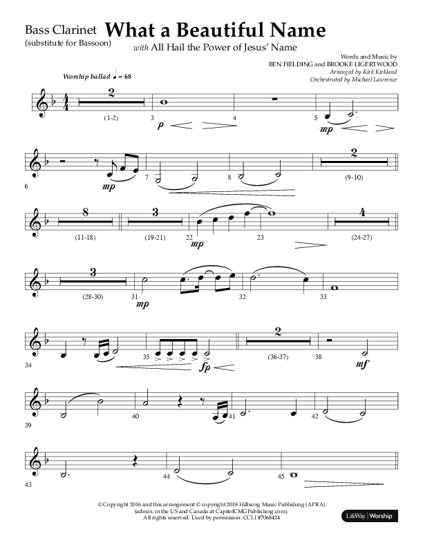 What A Beautiful Name with All Hail The Power Of Jesus' Name (Choral Anthem SATB) Bass Clarinet (Lifeway Choral / Arr. Kirk Kirkland / Orch. Michael Lawrence)