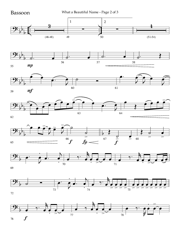What A Beautiful Name with All Hail The Power Of Jesus' Name (Choral Anthem SATB) Bassoon (Lifeway Choral / Arr. Kirk Kirkland / Orch. Michael Lawrence)