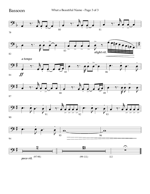 What A Beautiful Name with All Hail The Power Of Jesus' Name (Choral Anthem SATB) Bassoon (Lifeway Choral / Arr. Kirk Kirkland / Orch. Michael Lawrence)