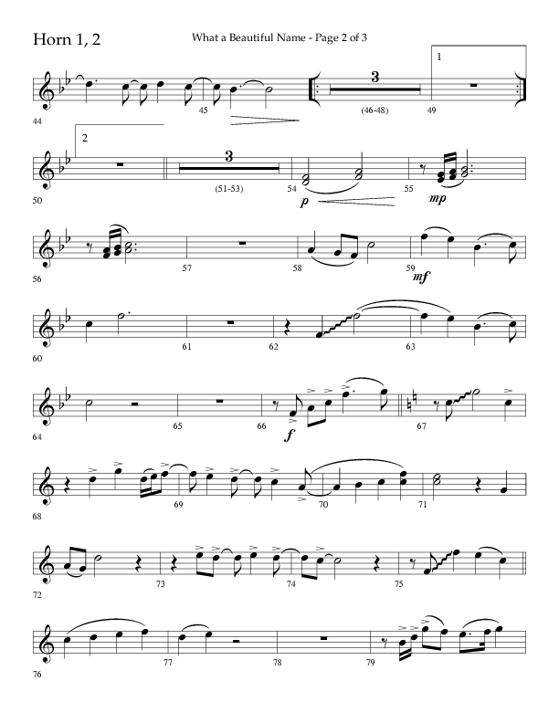 What A Beautiful Name with All Hail The Power Of Jesus' Name (Choral Anthem SATB) French Horn 1/2 (Lifeway Choral / Arr. Kirk Kirkland / Orch. Michael Lawrence)
