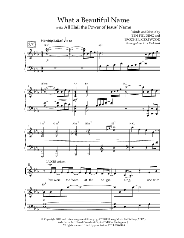 What A Beautiful Name with All Hail The Power Of Jesus' Name (Choral Anthem SATB) Anthem (SATB/Piano) (Lifeway Choral / Arr. Kirk Kirkland / Orch. Michael Lawrence)