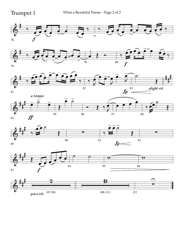 What A Beautiful Name with All Hail The Power Of Jesus' Name (Choral Anthem SATB) Trumpet 1 (Lifeway Choral / Arr. Kirk Kirkland / Orch. Michael Lawrence)