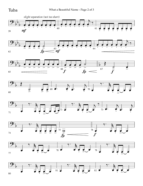 What A Beautiful Name with All Hail The Power Of Jesus' Name (Choral Anthem SATB) Tuba (Lifeway Choral / Arr. Kirk Kirkland / Orch. Michael Lawrence)