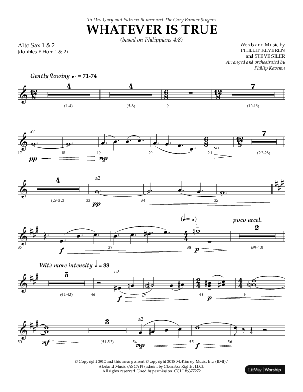 Whatever Is True (Choral Anthem SATB) Alto Sax 1/2 (Lifeway Choral / Arr. Phillip Keveren)