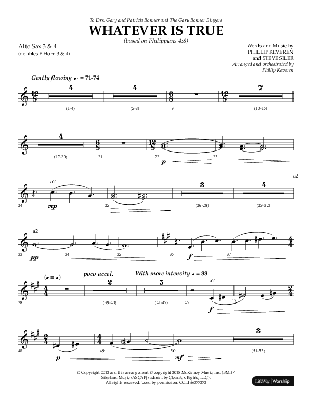 Whatever Is True (Choral Anthem SATB) Alto Sax (Lifeway Choral / Arr. Phillip Keveren)