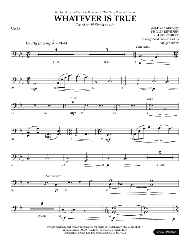 Whatever Is True (Choral Anthem SATB) Cello (Lifeway Choral / Arr. Phillip Keveren)