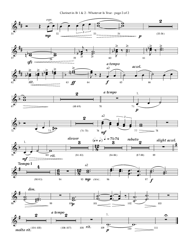 Whatever Is True (Choral Anthem SATB) Clarinet 1/2 (Lifeway Choral / Arr. Phillip Keveren)