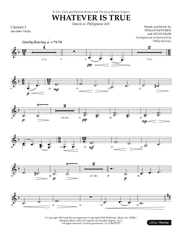 Whatever Is True (Choral Anthem SATB) Clarinet 3 (Lifeway Choral / Arr. Phillip Keveren)