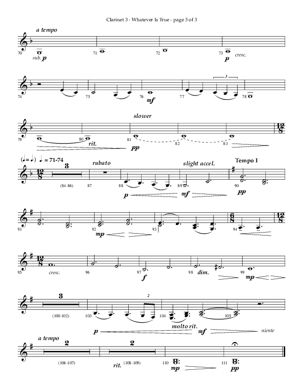 Whatever Is True (Choral Anthem SATB) Clarinet 3 (Lifeway Choral / Arr. Phillip Keveren)